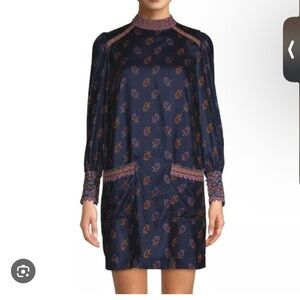 Anna Sui Velvet Navy and Purple Long Sleeve Dress